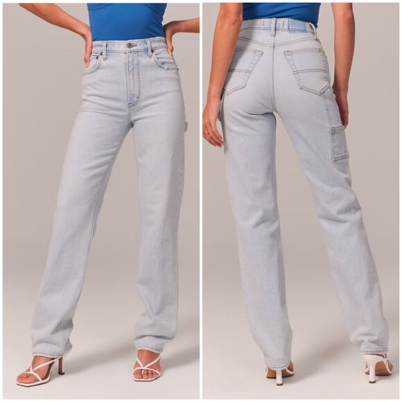 Abercrombie & Fitch 90s Straight Ultra High Rise Carpenter Jean Light Wash 26R - Picture 1 of 14